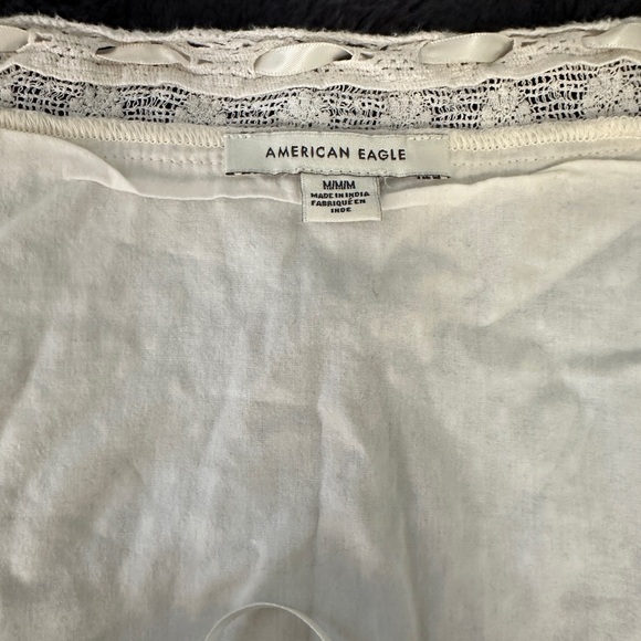 American Eagle Outfitters Swiss Dot Peasant Blouse in Cream Color Size Medium - Picture 3 of 9
